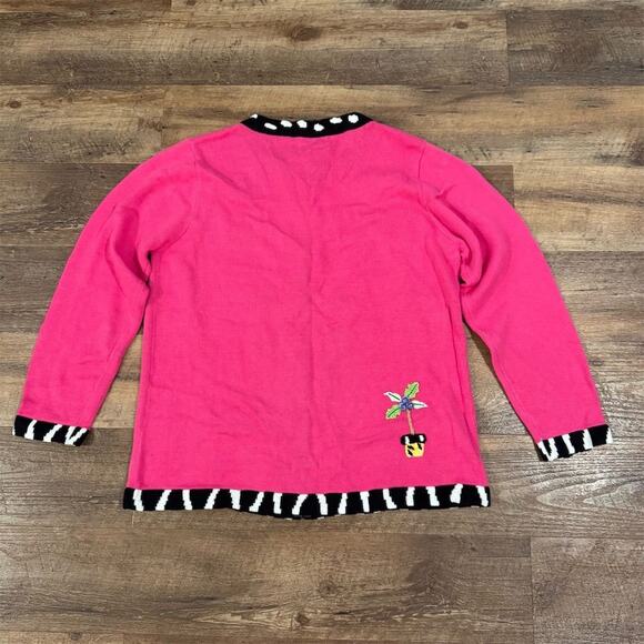 Quacker Factory Pink Cardigan Sweater 3D Embroidered Art to Wear Potted Plants - Picture 5 of 11